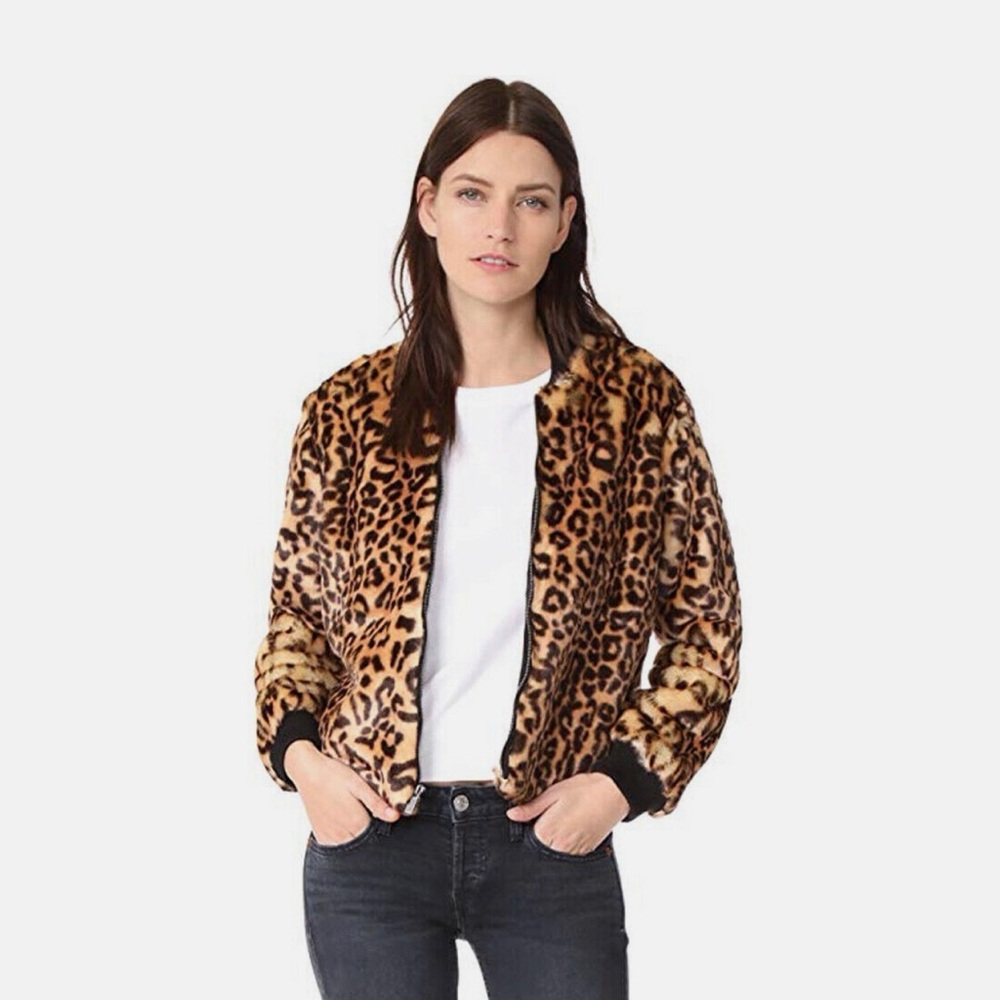 Splendid Leopard Print Faux Fur Bomber Jacket XS